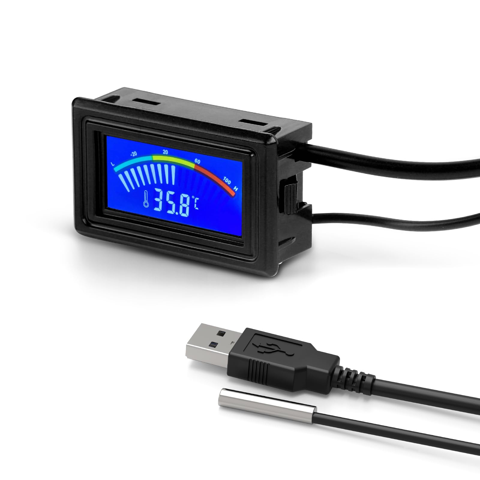 Digital LCD USB Temperature Gauge with Probe Sensor