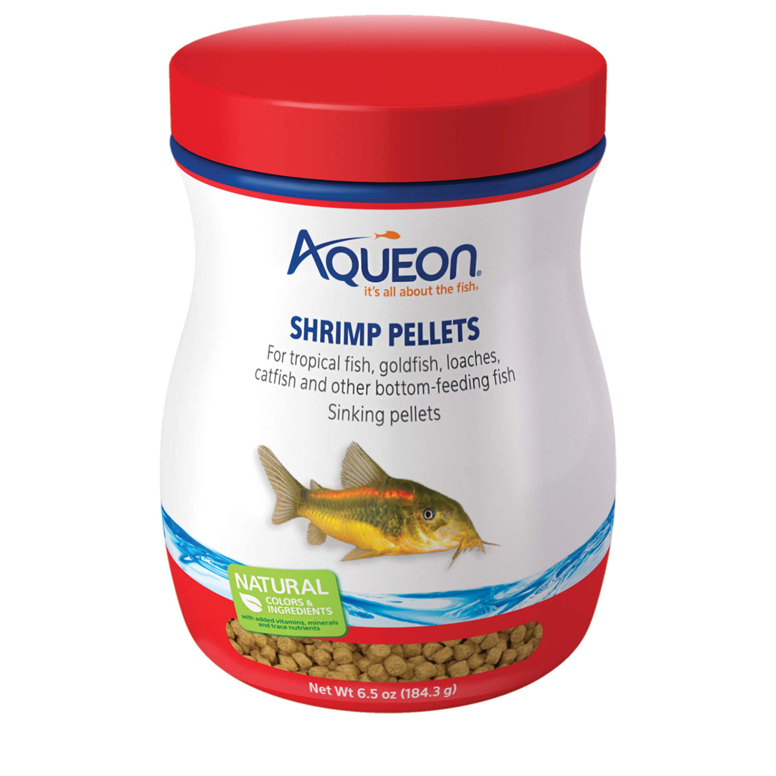 Aqueon Shrimp Pellets Fish Food, 6.5 oz, Sinking Pellets for Tropical & Bottom-Feeding Fish